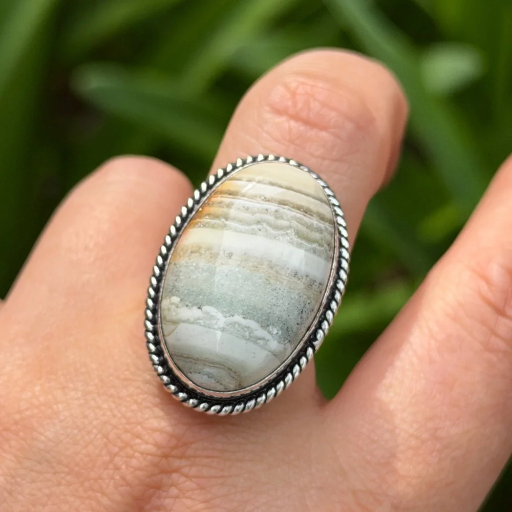 SIZE 8 925 silver plated imperial jasper ring 0522‎
